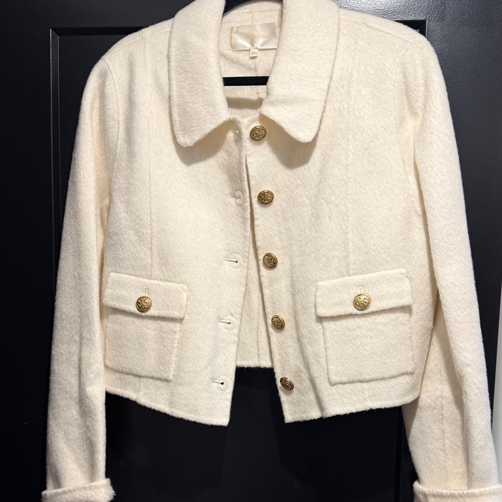 LoveShackFancy Cream Teddy Jacket with Gold Buttons. Worn 2 times new condition